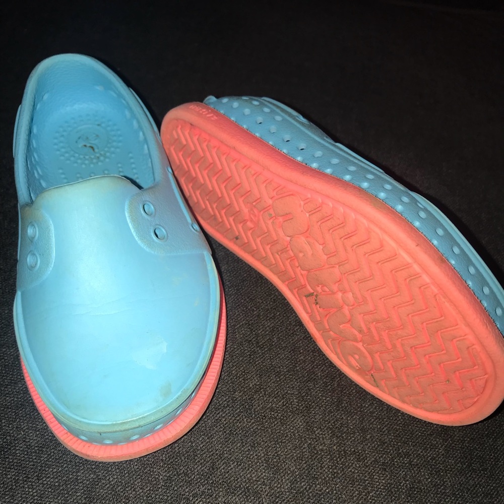 Blue and Pink Toddler Native Shoes Size 7